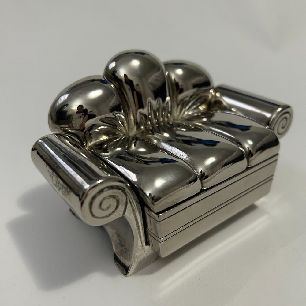 Vintage 1991 Godinger Silver Plated Sofa Couch Red Velvet Jewelry Box Lid mirror - Picture 2 of 15